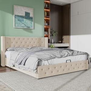 Moimhear Camas tapizadas, cama doble, forma de oreja, doble…
