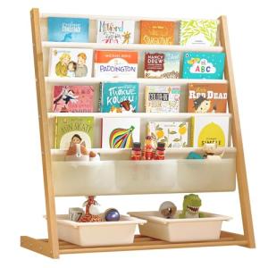 Uptyia Librería Infantil con 4 Estantes y Cesta de Almacena…