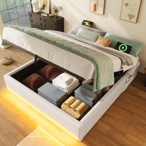 BENMWS Cama acolchada, 140 x 200 cm, tira LED con mando a d…