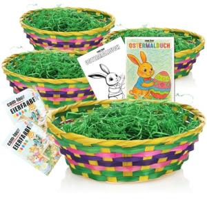 com-four® 4X cestas de Pascua con césped Decorativo, Colore…