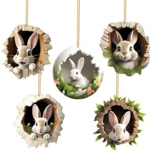 Shyllin 5 PCS Conejo Pascua Decoración, Adorno Pascua, 2D C…