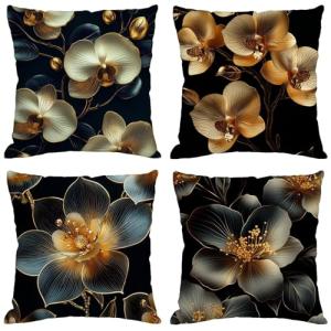 Funda Cojin 80x80 cm,Juego de 4 Fundas de Cojines Negro Ter…