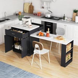 Isla de cocina con mesa de comedor extensible para 4 a 6 pe…