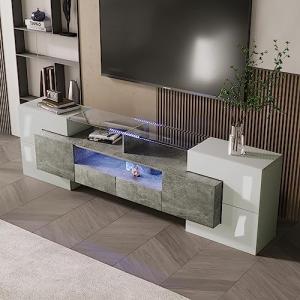 Azkoeesy Mueble de TV de 200 cm en Blanco Brillante y ilumi…