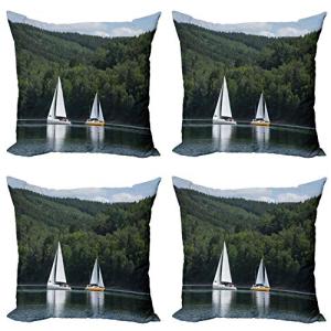 ABAKUHAUS Naturaleza Set de 4 Fundas para Cojín, Barcos de…