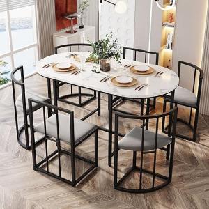 Oslghy Conjunto de Mesa y 6 Sillas de Comedor, Juego de Mes…