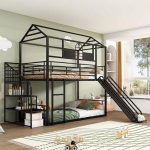 NQSLDM Litera de metal 90 x 200 cm con escalera y espacio d…