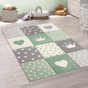 Paco Home Alfombra Infantil A Cuadros Corazones Corona Tama…