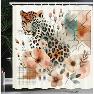 ABAKUHAUS Leopardo Cortina de Baño, Estampado de Pintura Ac…