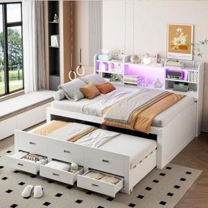 Moimhear Sofá cama, Mando a distancia LED, 3 cajones, mesit…
