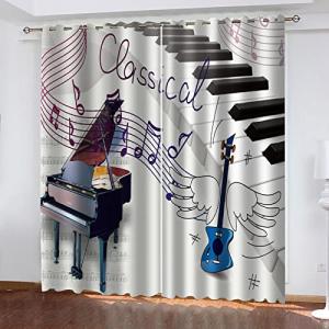 Cortinas Salon Modernas 2 Piezas Opacas 3D Piano Instrument…