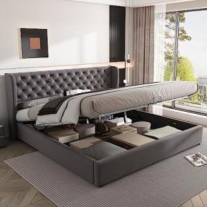 Moimhear Cama doble de 160 x 200 cm,cama acolchada con form…