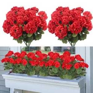 Laelfe 4 Pcs Geranios Artificiales Exterior, Flores Artific…
