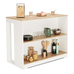 IDMarket – Mesa de bar con isla Juno de madera blanca y ban…