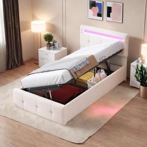 Wyibwy Cama acolchada de 90 x 200 cm, con iluminación LED,…