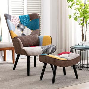 HomeMiYN Sillon Lectura de Patchwork con Otomana, Sofá Indi…