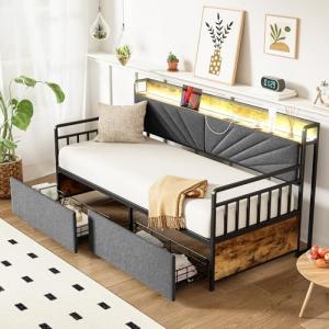 Moimhear Sofá cama de hierro, con iluminación LED y estante…