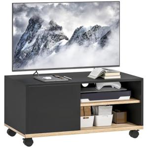 HOMCOM - Mueble de TV con ruedas y 2 frenos, 2 nichos   arm…