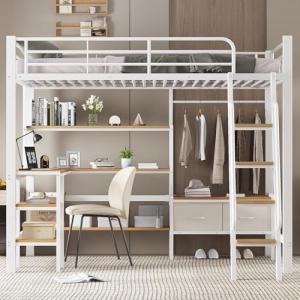 Moimhear Cama alta de hierro, incluye dos cajas de almacena…