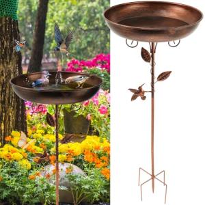 Bebedero para pájaros de pie, metal, 30 x 80 cm, baño para…
