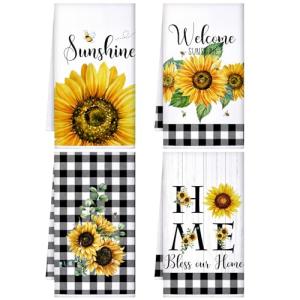 Bencailor 4 Toallas de Mano de Cocina de Girasol Paños de P…
