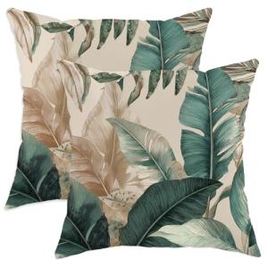 Juego de 2 fundas de cojín con diseño de hojas tropicales,…