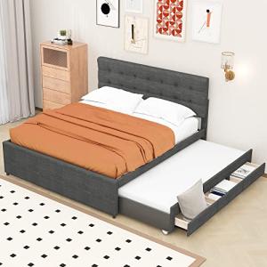 Moimhear Cama tapizada, cama doble, 140 x 200 cm, cama fami…