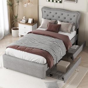 Moimhear Cama plana de 90 x 200 cm, cama acolchada, tapizad…