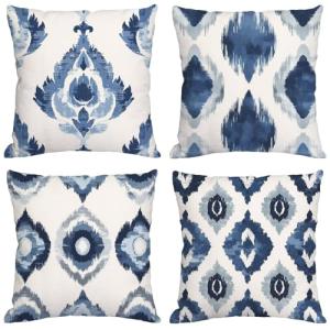 Fundas Cojines 80x80 cm Juego de 4 Azul Cojines Exterior Im…