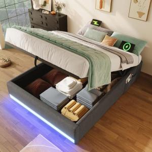 BENMWS Cama acolchada, 90 x 200 cm, tira LED con mando a di…