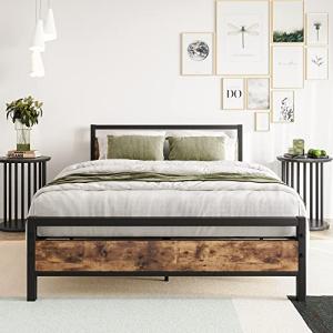 BOFENG Cama de metal con somier, marco de cama de madera, 1…