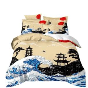 Estilo Chino Juego de Cama Vintage Olas Marinas Pez Pájaro…