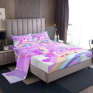 Juego de sábanas para niñas unicornio kawaii lindo arco iri…