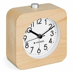 Navaris Reloj Despertador de Madera - Reloj clásico analógi…