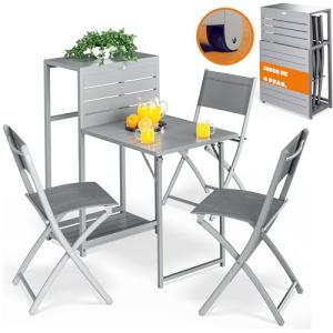 CASARIA® Conjunto Balcón 3 Sillas Mesa Plegable con Ruedas…
