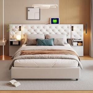 Cama Matrimonio 140x200cm con Led,Cama Doble con Almacenami…