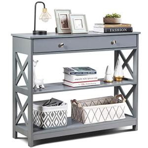 COSTWAY Mesa Consola Mesa de Salón con Cajón y Estantes Esc…