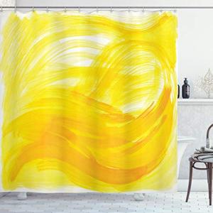 ABAKUHAUS Amarillo y Negro Cortina de Baño, Pinceladas, Mat…