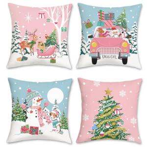 Bonhause Fundas Cojines Navidad Rosa Azul 45 x 45 cm Funda…