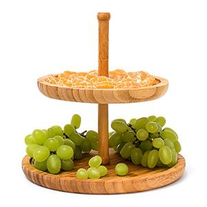 Relaxdays Bamboo Etagere Bandeja Circular de 2 Niveles, Bam…