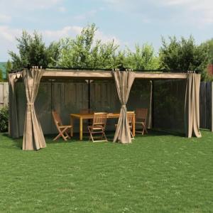 Amorsee Pérgola de Jardín con Techo y Cortinas, Pérgola de…