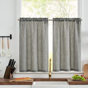 TOPICK Cortina de Cocina con Gasa Gris con Bolsillo para Va…