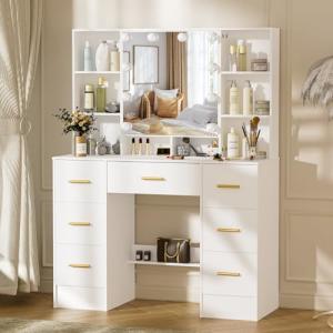 Ereousa Tocador de Maquillaje con Luz, Mesa de Maquillaje c…