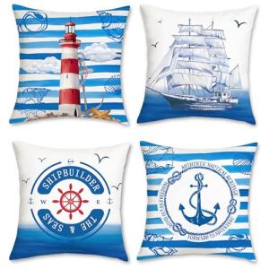 Bonhause Fundas de Cojín Náutico Ancla Faro 45 x 45 cm Terc…