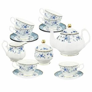 fanquare 21 Piezas Juego de Té de Porcelana con Flores Azul…