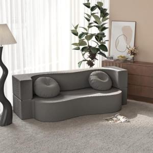 Elemango Sofá cama doble convertible 2 en 1, sofá de esquin…