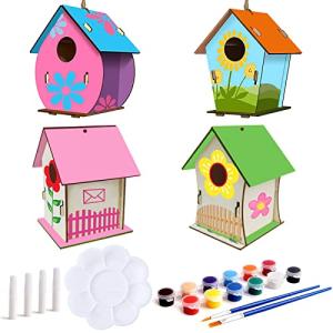 4PCS Bricolaje de Madera para Pájaros, Pajarera de Madera p…