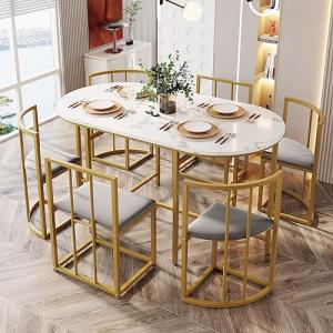 NNJN Juego de mesa de comedor de seis sillas: (mesa blanca,…