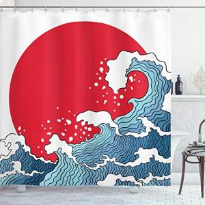 ABAKUHAUS Ola Japonesa Cortina de Baño, Red Sun Tsunami, Ma…