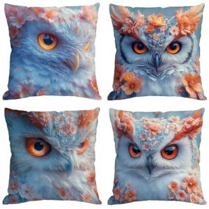 Funda Cojin 80x80 cm, Juego de 4 Fundas de Cojines Búho Lin…